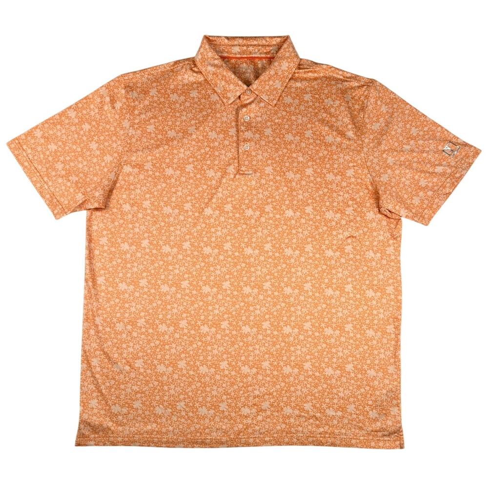 DTWOOO Men's XL Performance Golf Polo - Orange Tropical Floral Print
